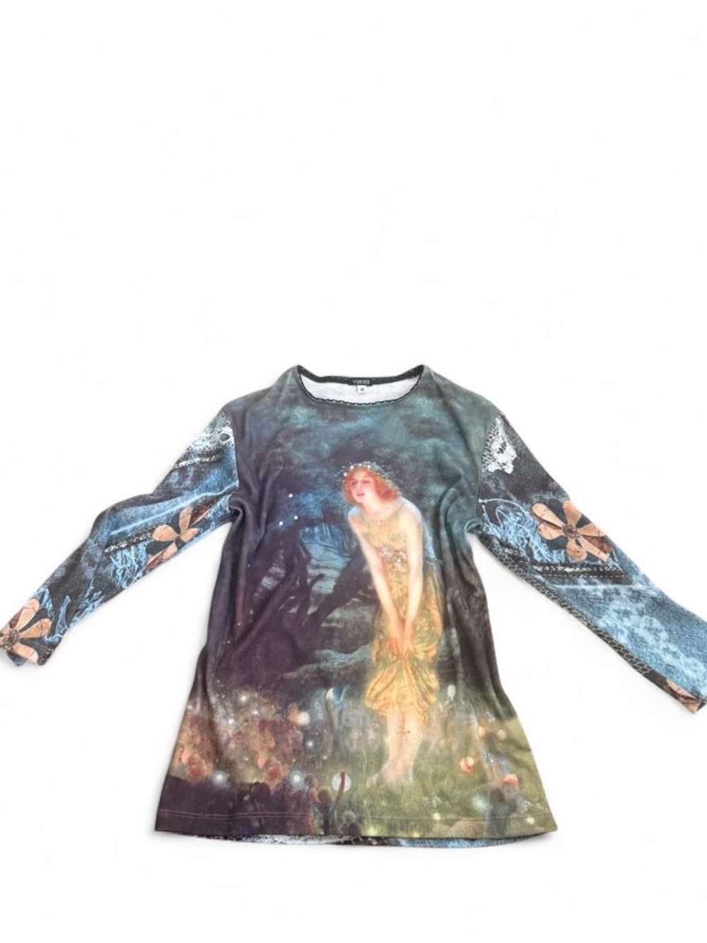 Fairy Woodland Print Long-Sleeve Dress - Blue/Green
